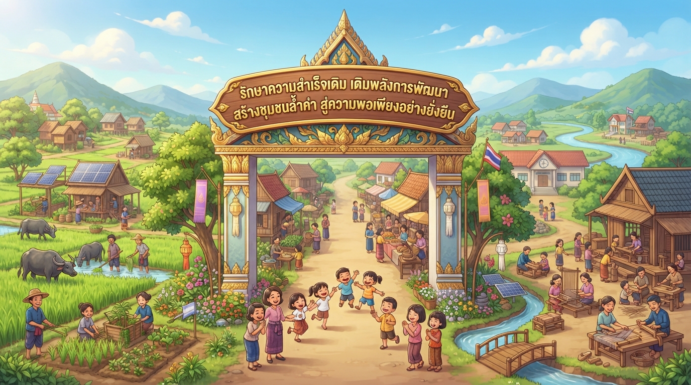 ประชาสัมพันธ์ผลการดำเนินงานกิจกรรมการพัฒนาหมู่บ้านเศรษฐกิจพอเพียงสู่ความยั่งยืน 